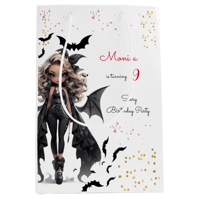 Chic glam gothic scary girl birthday party medium gift bag (Front)