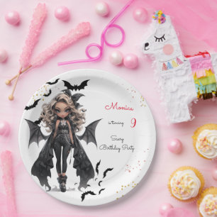 Chic glam gothic scary girl birthday party paper plate