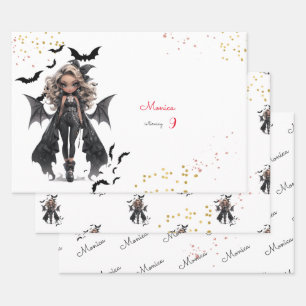 Chic glam gothic scary girl birthday party wrapping paper sheet