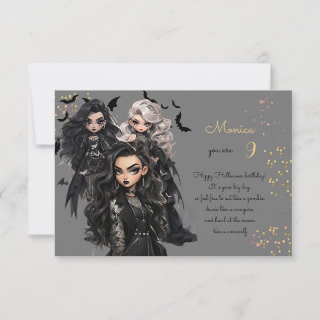 Chic glam gothic scary girl happy birthday card (Front)