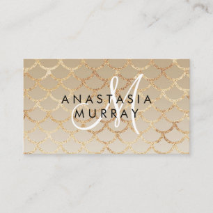 Chic Glam Grey Gold Mermaid Glitter Monogram Name Business Card