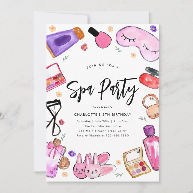Chic Glam Makeup Girls Pajama Slumber Spa Birthday Invitation (Front)