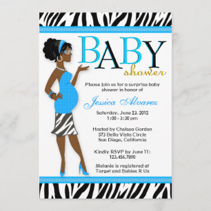 Chic Glam Modern Mum Blue Zebra Baby Shower Invitation
