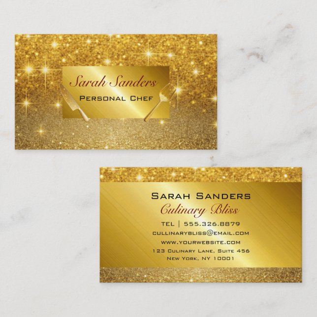 Chic glam Personal Chef Catering Gold Glitter  Business Card (Front/Back)