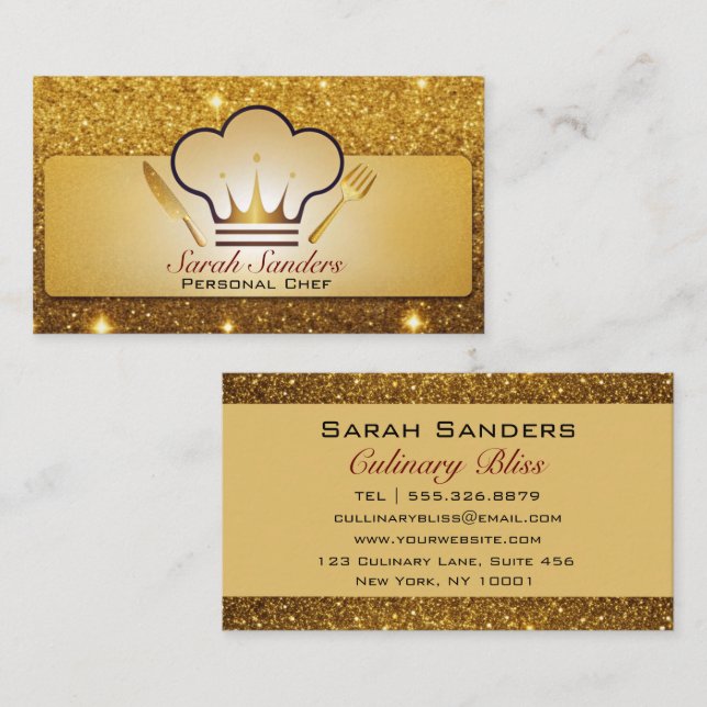 Chic glam Personal Chef Catering Gold Glitter  Business Card (Front/Back)