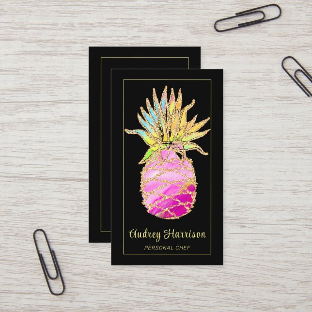 Chic Glam Pineapple Personal Chef Business Card (Front/Back In Situ)