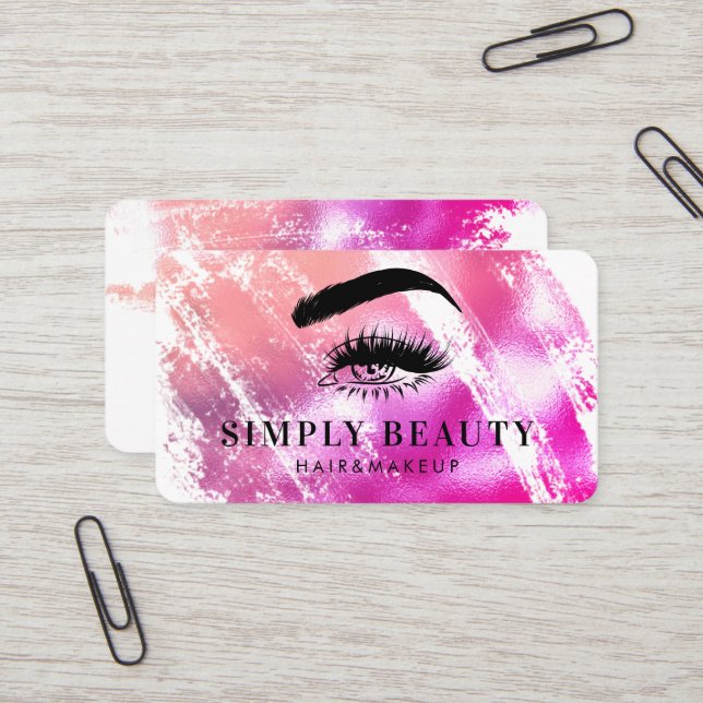 Chic Glam Pink Brushstroke Eyelid Beauty Business Card (Front/Back In Situ)