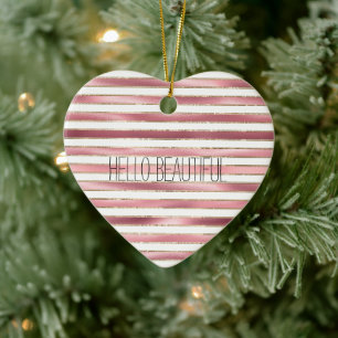 Chic Glam Pink White Stripes Ceramic Tree Decoration