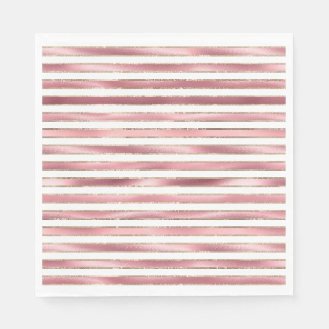 Chic Glam Pink White Stripes Napkin (Front)