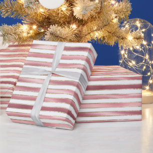 Chic Glam Pink White Stripes Wrapping Paper