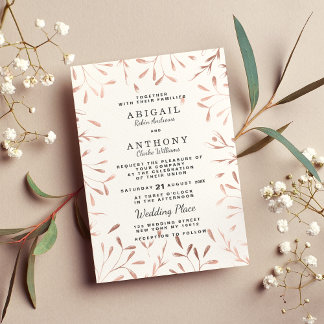 Chic Glam Rose Gold Simple White Floral Wedding Invitation