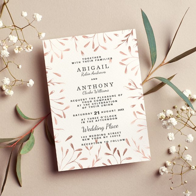Chic Glam Rose Gold Simple White Floral Wedding Invitation (Chic Glam Rose Gold Simple White Floral Wedding)