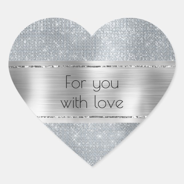 Chic Glam Silver Sparkle  Heart Sticker (Front)