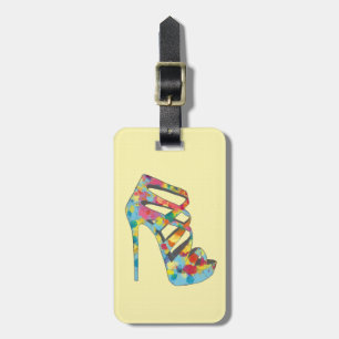 Chic Glam Vintage Roses Aqua High Heel Shoe Luggage Tag