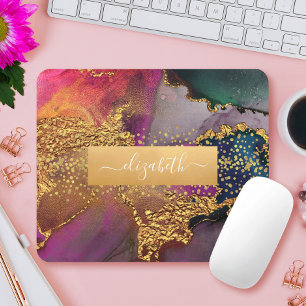 Chic glam watercolor marble gold purple blue green mouse mat