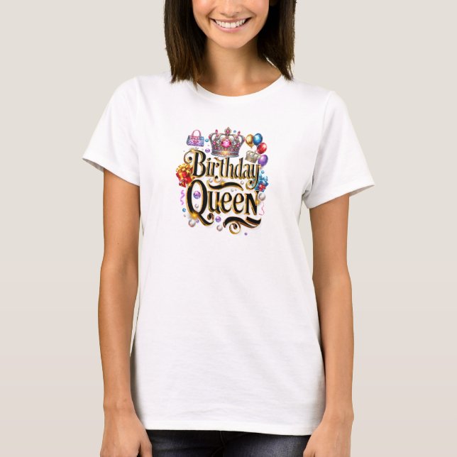 Chic glamour pink glitter crown birthday queen  T-Shirt (Front)