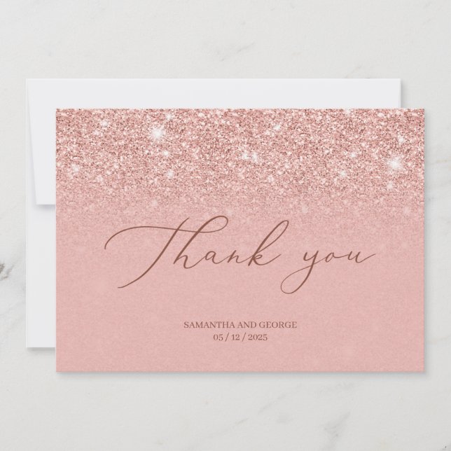 Chic glamour rose gold glitter sparkles wedding thank you card (Front)