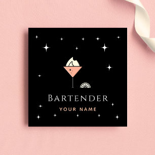 Chic Glamourous Bartender Night Sparkle Club Bar   Square Business Card