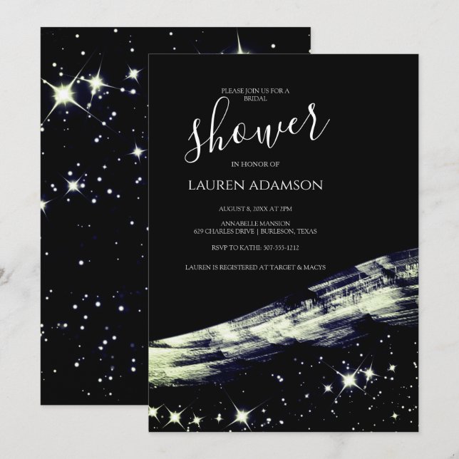 Chic Glamourous Gold Glitter Stars Bridal Shower Invitation (Front/Back)