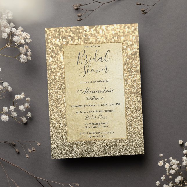 Chic glamourous trendy gold glitter Bridal Shower Invitation (Chic glamorous trendy gold glitter Bridal Shower)