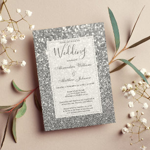 Chic glamourous trendy silver glitter Wedding Invitation