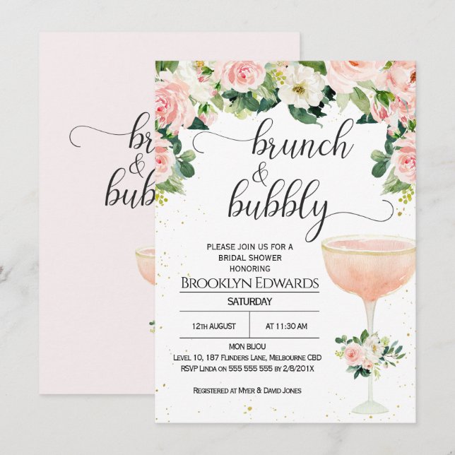 Chic Glass Brunch Bubbly Bridal Shower Invitation (Front/Back)