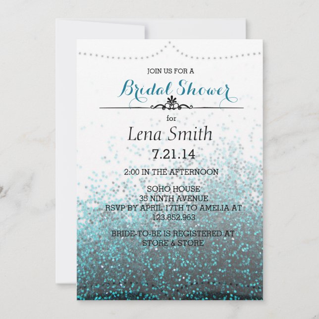 Chic Glitter Blue Bridal Couple Shower Invite (Front)