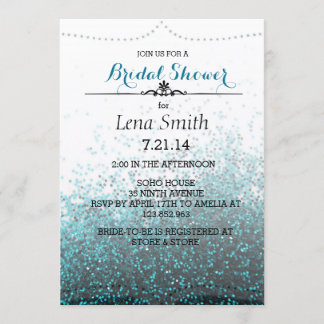 Chic Glitter Blue Bridal Couple Shower Invite