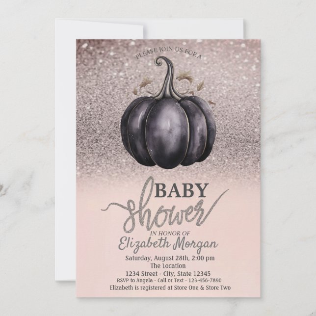 Chic Glitter Bokeh, Pumpkin Baby Shower Invitation (Front)