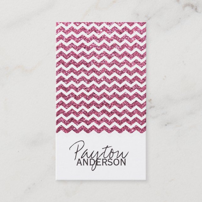 Chic Glitter Chevron Business Card Template (Front)