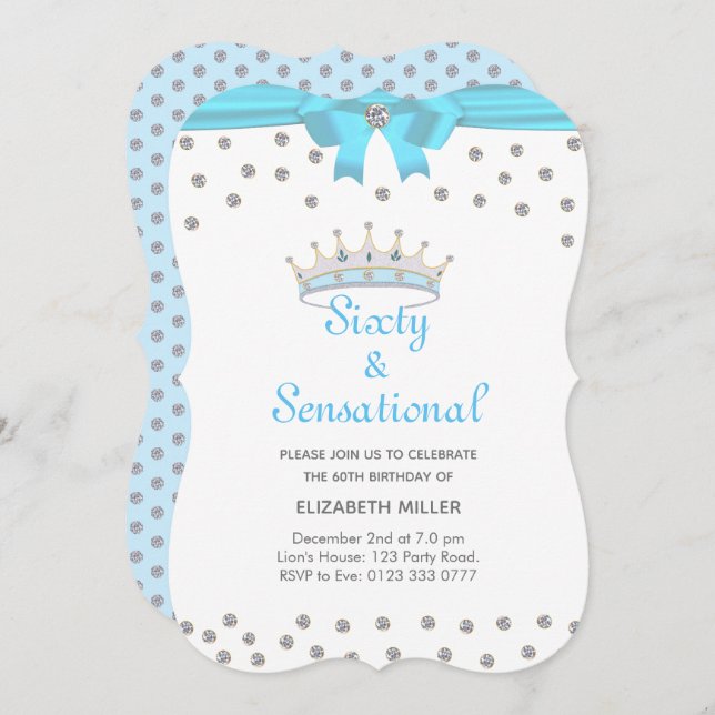 Chic Glitter Diamond Crown Sixty & Sensational Invitation (Front/Back)