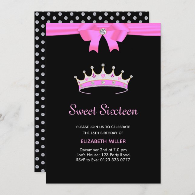 Chic Glitter Diamond Crown Sweet Sixteen Invitatio Invitation (Front/Back)