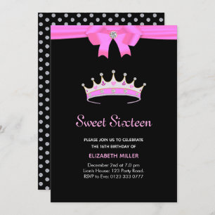 Chic Glitter Diamond Crown Sweet Sixteen Invitatio Invitation