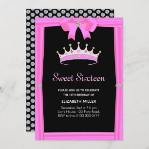 Chic Glitter Diamond Crown Sweet Sixteen Invitation