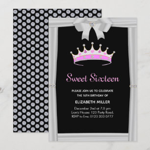 Chic Glitter Diamond Crown Sweet Sixteen Invitation