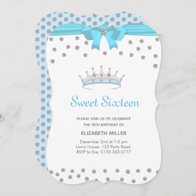 Chic Glitter Diamond Sweet Sixteen Invitation (Front/Back)
