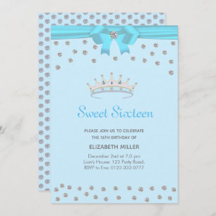 Chic Glitter Diamond Sweet Sixteen on Light Blue Invitation