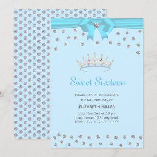 Chic Glitter Diamond Sweet Sixteen on Light Blue Invitation