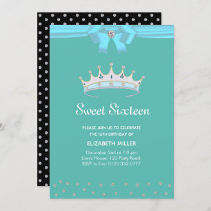 Chic Glitter Diamond Sweet Sixteen on Teal Invitation