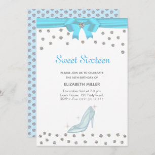 Chic Glitter Diamonds Sweet Sixteen on White Invitation