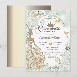 Chic Glitter Dress,Butterfly Green Roses Invitation