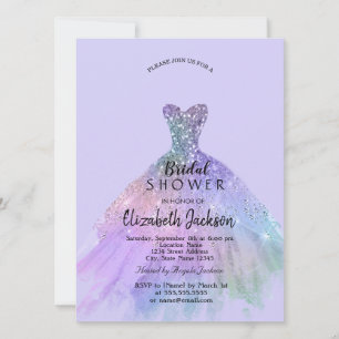 Chic Glitter Dress Lavander Bridal Shower Invitation
