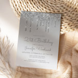 Chic Glitter Drip Silver 21st Birthday Invitation<br><div class="desc">This trendy 21st birthday invitation features a sparkly silver faux glitter drip border and blue ombre background. The words "21st Birthday" and the name of the guest of honour appear in casual silver grey handwriting script, with the rest of the customisable text in sans serif font. The same silver glitter...</div>