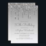 Chic Glitter Drip Silver 30th Birthday Invitation<br><div class="desc">This trendy 30th birthday invitation features a sparkly silver faux glitter drip border and blue ombre background. The words "30th Birthday" and the name of the guest of honour appear in casual silver grey handwriting script, with the rest of the customisable text in sans serif font. The same silver glitter...</div>