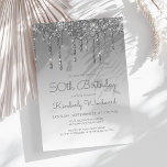Chic Glitter Drip Silver 50th Birthday Invitation<br><div class="desc">This trendy 50th birthday invitation features a sparkly silver faux glitter drip border and blue ombre background. The words "50th Birthday" and the name of the guest of honour appear in casual silver grey handwriting script, with the rest of the customisable text in sans serif font. The same silver glitter...</div>