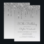Chic Glitter Drip Silver 80th Birthday Invitation<br><div class="desc">This trendy 80th birthday invitation features a sparkly silver faux glitter drip border and blue ombre background. The words "80th Birthday" and the name of the guest of honour appear in casual silver grey handwriting script, with the rest of the customisable text in sans serif font. The same silver glitter...</div>