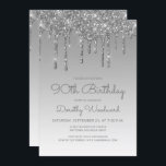 Chic Glitter Drip Silver 90th Birthday Invitation<br><div class="desc">This trendy 90th birthday invitation features a sparkly silver faux glitter drip border and blue ombre background. The words "90th Birthday" and the name of the guest of honour appear in casual silver grey handwriting script, with the rest of the customisable text in sans serif font. The same silver glitter...</div>