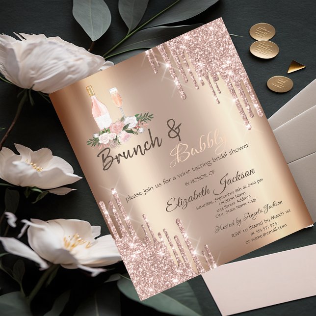 Chic Glitter Drips Brunch & Bubbly Bridal Shower Invitation (Creator Uploaded)