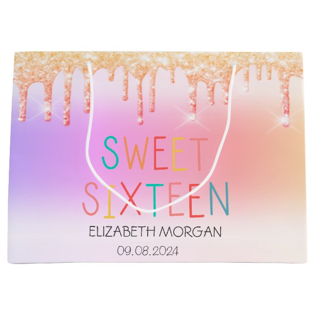 Chic Glitter Drips Colourful Sweet 16 Large Gift Bag (Front)