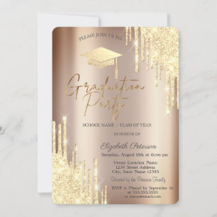 Chic Glitter Drips,Grad Cap Graduation  Invitation